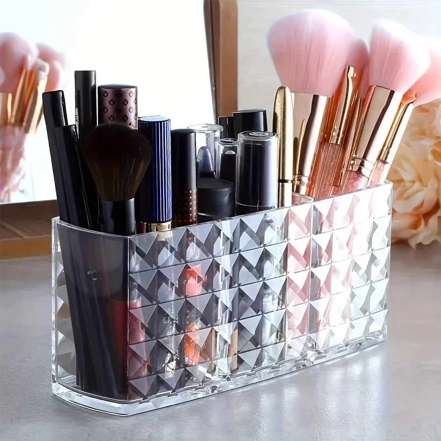 1PC 3Grids Cosmetic Storage Box, Transparent Independent Cosmetic Storage Box, Suitable for Bathrooms and Living Rooms