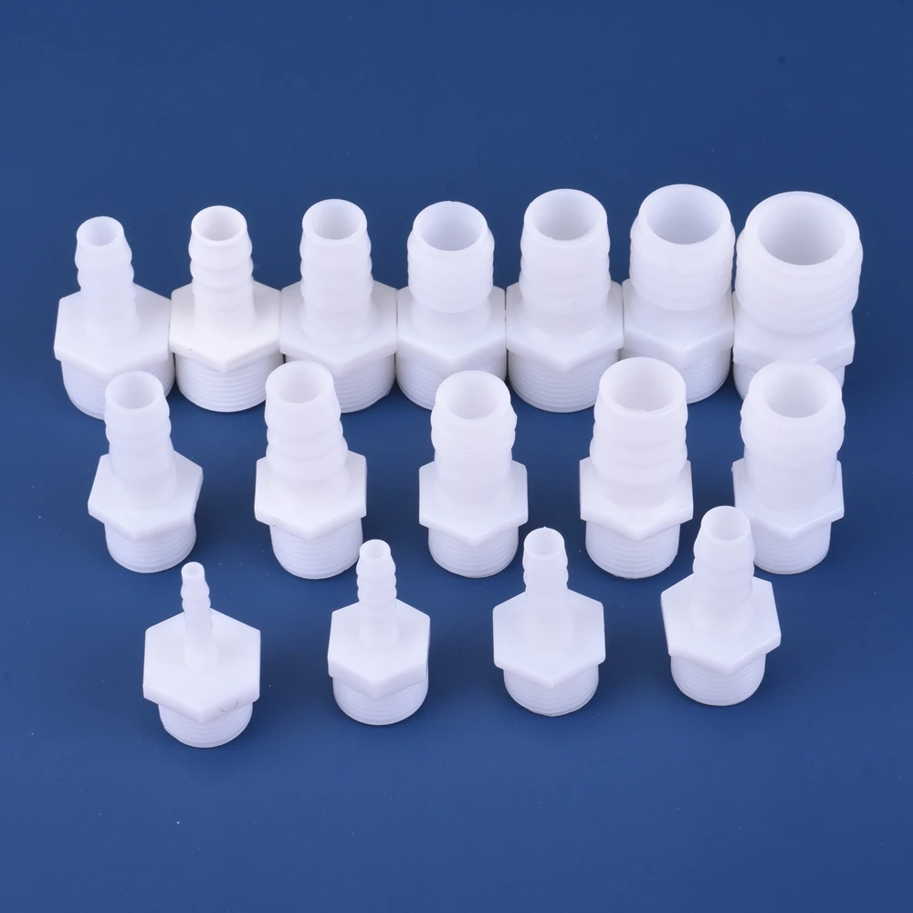 Plastic Pipe Fitting Pagoda Barb to 1/2 3/4 BSP Male Thread White PE Coupling Straight Fish Tank Hose Connector
