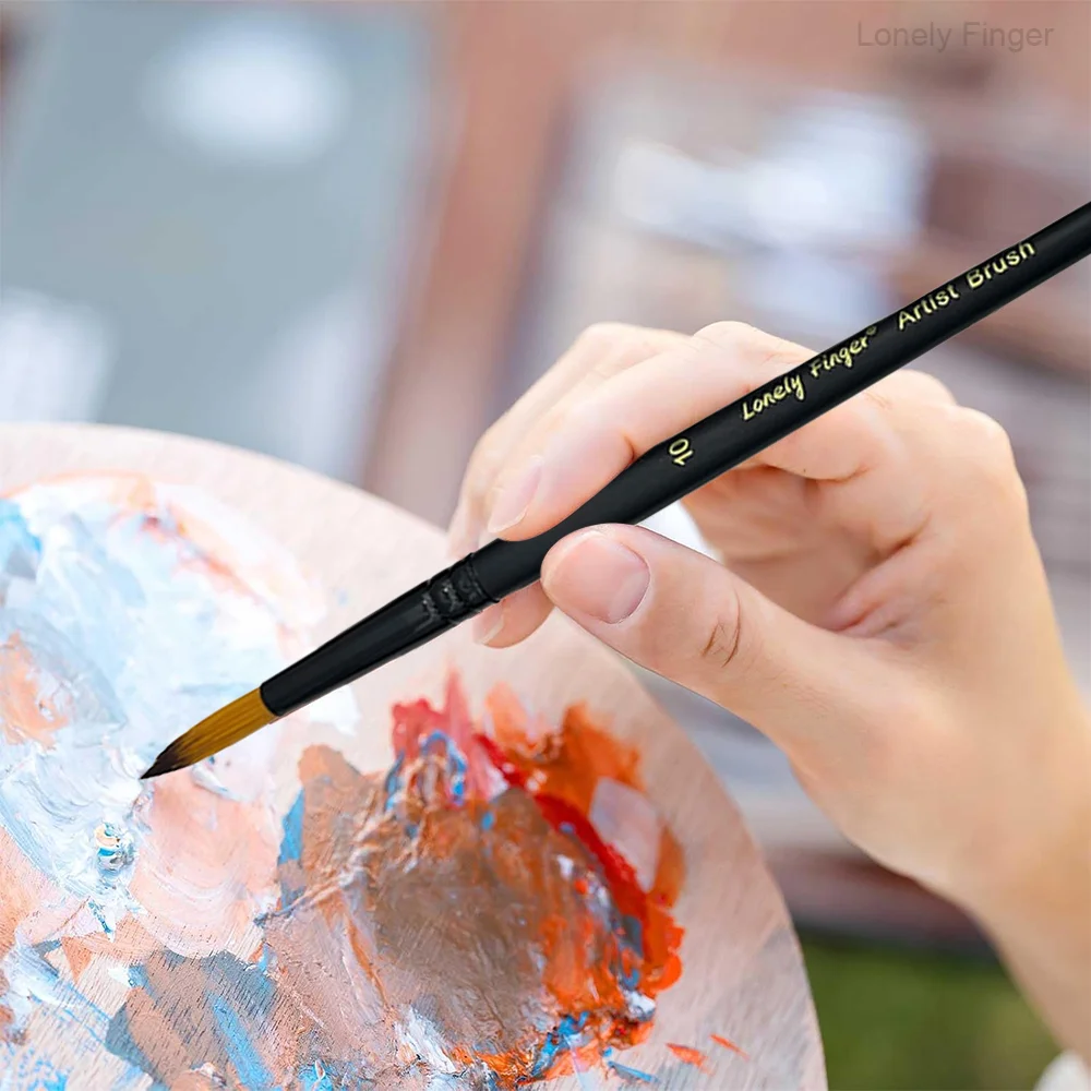 둥근 뾰족한 팁 페인트 브러쉬 세트, 아크릴 오일 수채화 구아슈 페인팅을 위한 6개 조각 아티스트 페인트 브러쉬, 프리미엄 나일론 헤어 A