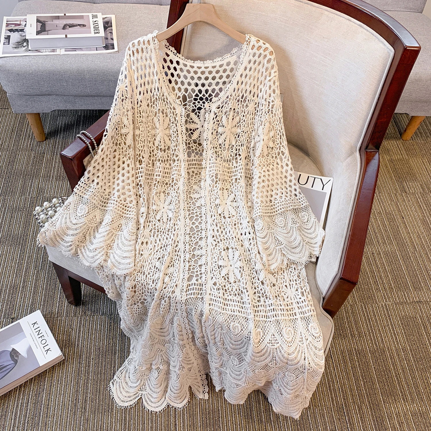 Sexy Boho Hook flower hollow Knit  floral Loose Casual plus size Cover-ups Vacation Dress Beach Wear Beachwear Female Women 1