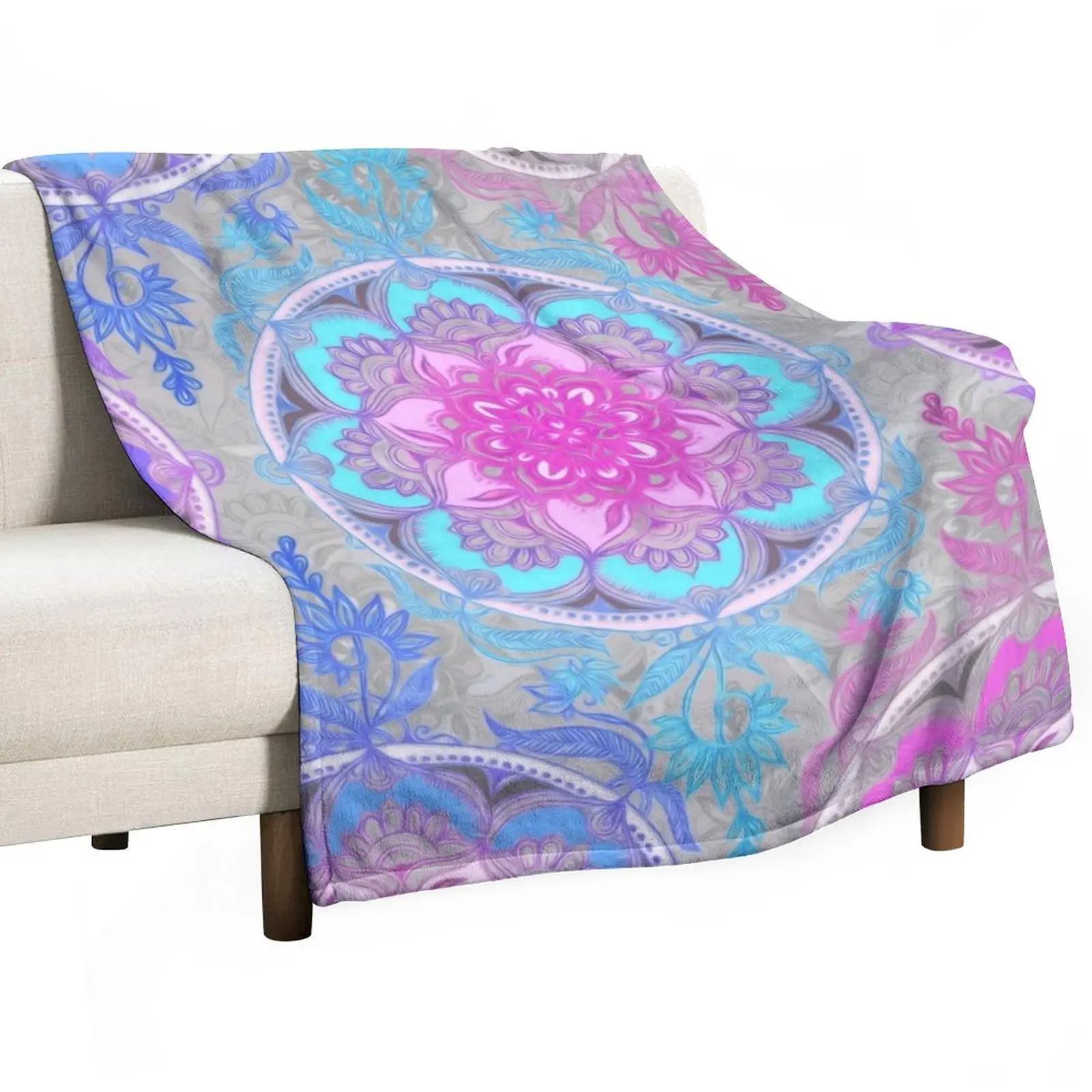 

Pink, Purple and Turquoise Super Boho Medallions Throw Blanket For Sofa Tourist Blanket Thin Blankets Soft Big Blanket