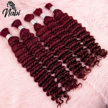 Nabi Boho Braids Human Hair Burgundy Hair Braiding Bundles Deep Wave Hair Extension Braids Curly Hair Extension Bulk for Women 1