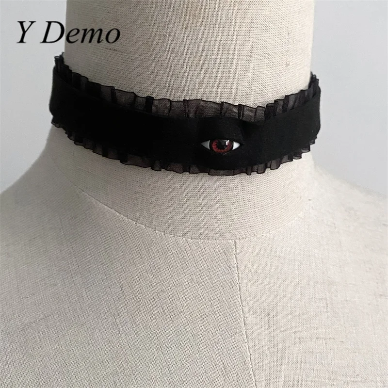 Ydemo Gothic Eyes Lace Choker Casual Velvet Adjustable Torques Necklace Harajuku Punk Accessory