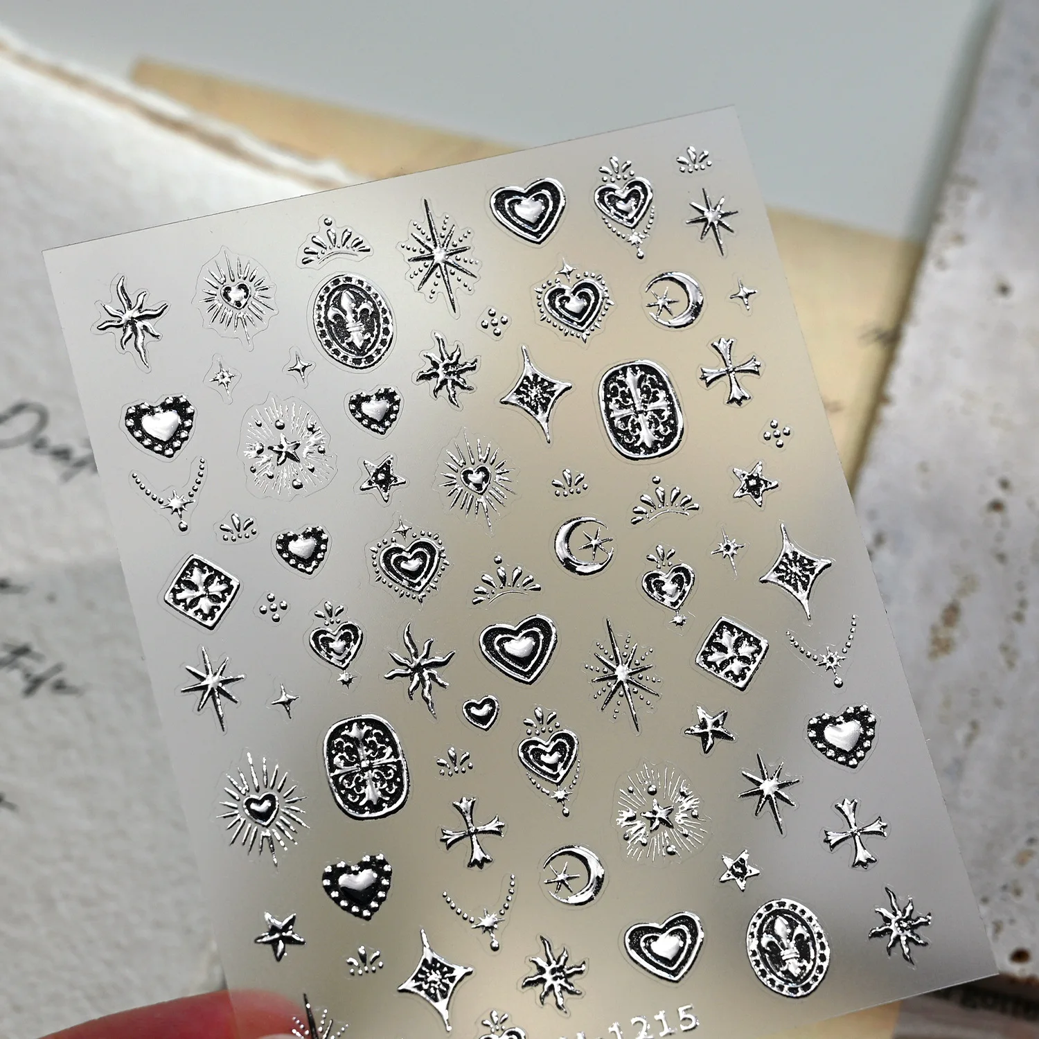 Lila Rosa Herz 5D Nagelkunst-Aufkleber Goldrand Kirschblüte Stern Achteckiger Stern Perle Schleife Edelstein Selbstklebende Nagelsticker DIY – Detail 14