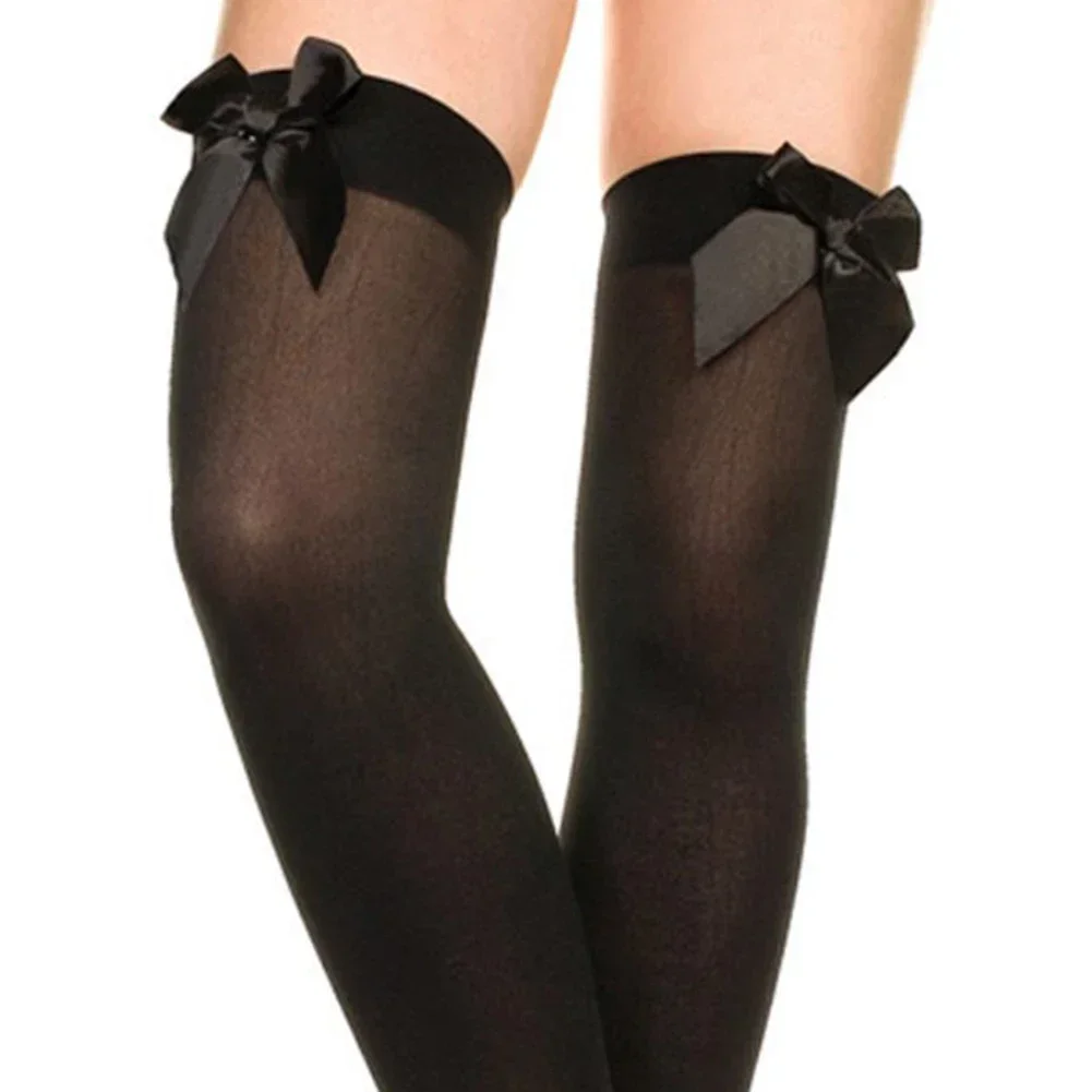 Men Sissy High Stockings Elastic Thigh Sport Training Pantyhose Over Knee Bowknot Socks Gay Man Dance Clubwear Erotic Lingerie