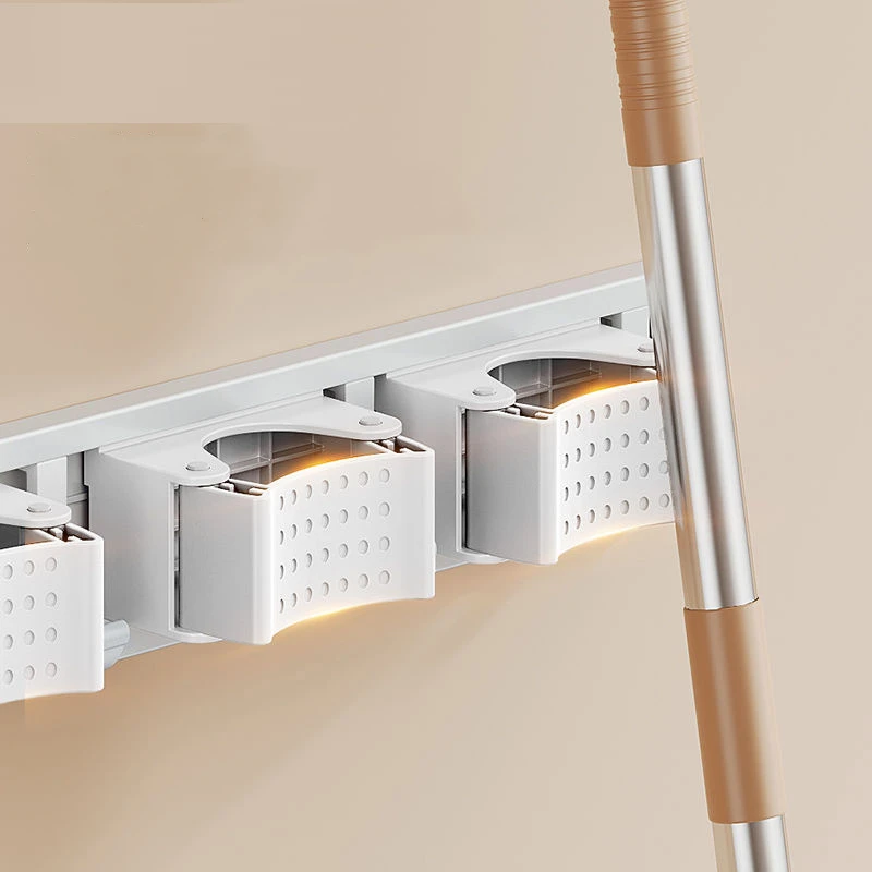 White Mop and Broom Organizer Mop Holder Rack Mop Holder Wall Mounted Strong Bro