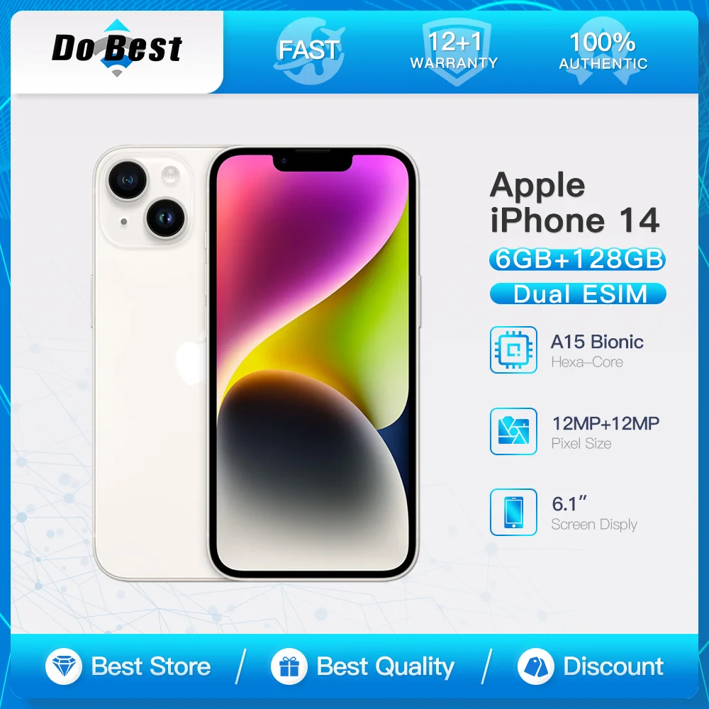 Apple iPhone 14 5G Mobile Phone 128GB/256GB/512GB ROM Unlocked A15 Bionic Face ID 6.1" OLED Screen Dual ESIM IOS Smart Phone