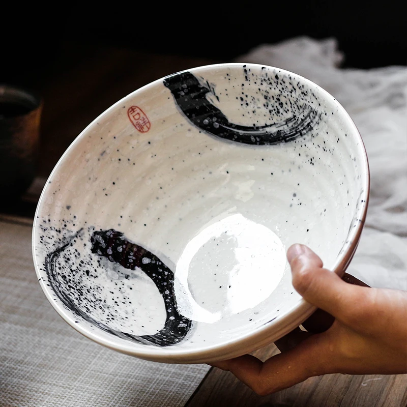 Japanese style 7.5 inch large bowl ramen ceramic soup retro tableware hat trumpet |