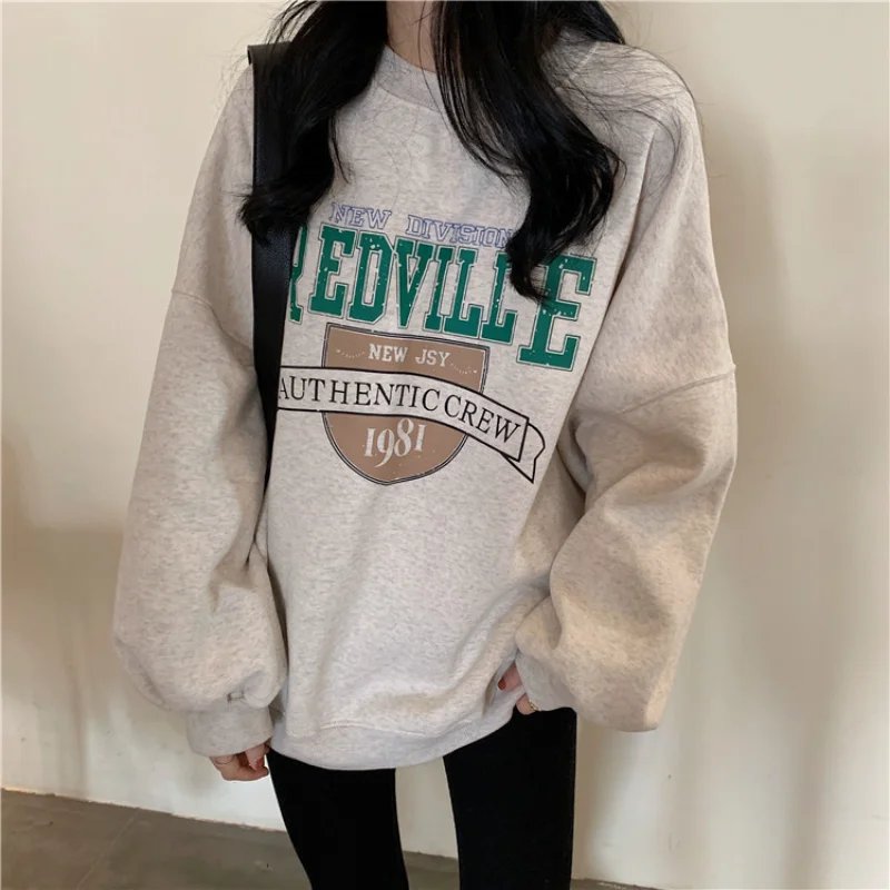 

Autumn Women Loosed Hoodies Harajuku Letter Print Sweatshirt Winter Korean Fleece Warm BF Unisex Vintage 1981 Pullover Sudaderas