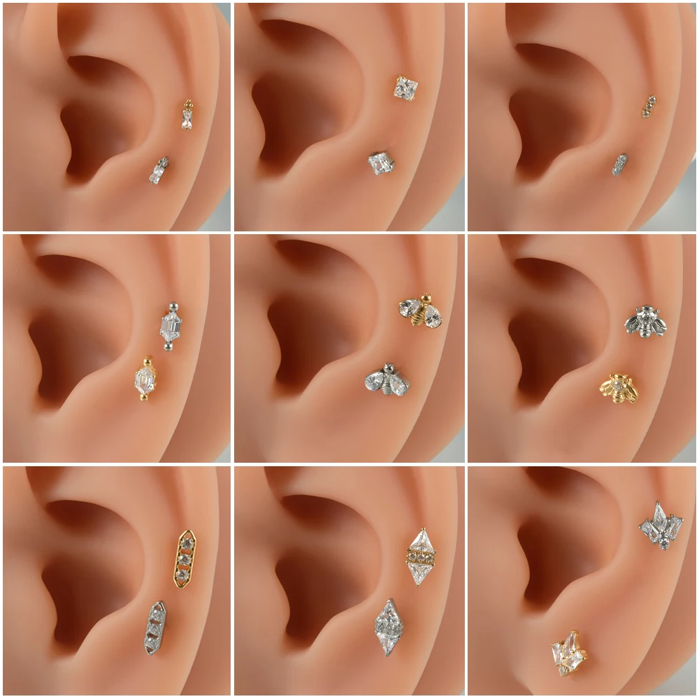 Dreamlee G23 Solid Titanium Inner Screw Flat Back Tragus Cartilage Earring Rook Helix Stud Lobe Labret Piercing Jewelry 16g - Image 2