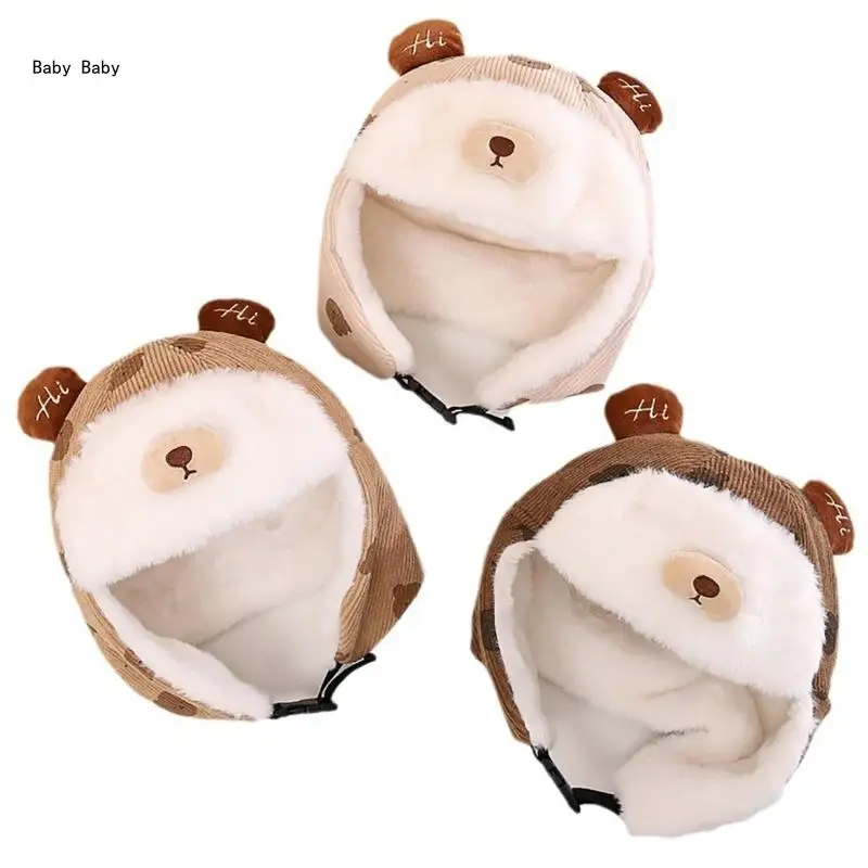 

Winter Earflaps Hats Kids Baby Bonnet Cap Breathable Hat Bear Hat Soft Hat Beanie Cap for Boy Girl Aged 2-8 Years Q81A