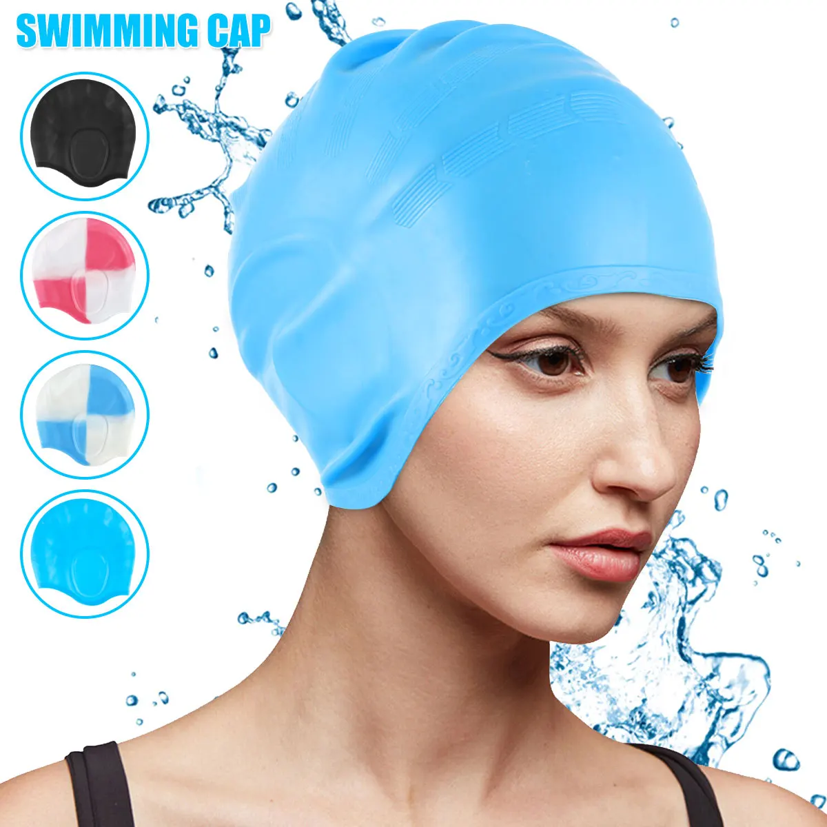 Waterproof Silicone Swimming Cap Long Hair Flexible Adult Unisex Soft Durable 