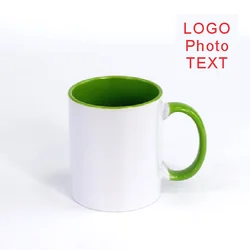 Personalized Ceramic Mug - Customizable 12oz Coffee Cup Gift (C Handle Green)