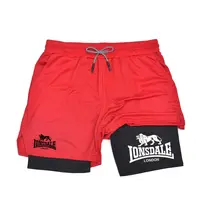 Print 2 in 1 Running Shorts for Men Gym Workout with Phone Pocket Towel Loop Summer Sport Athletic Activewear