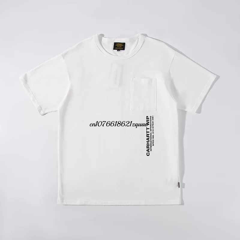 Carhartt WIP 순면 밀리터리 스타일 포켓 프린트 라운드넥 반팔 티셔츠, 캐주얼 상의, 무게추 여름