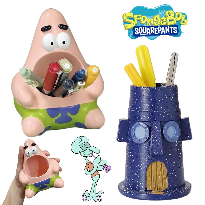Cartoon Patrick Star Pen Holder Figurine Personalizzate Spongebob Makeup Storage Table Ornament Squidward Pencil Organizer Regali