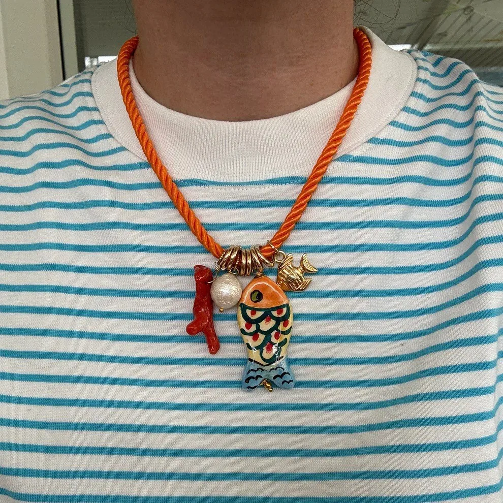 Handmade Chunky Rope Multicolour Ceramics Starfish Octopus Fish Pendant Neckalce Summer Beach Shell Y2K Collar Jewelry Stylish