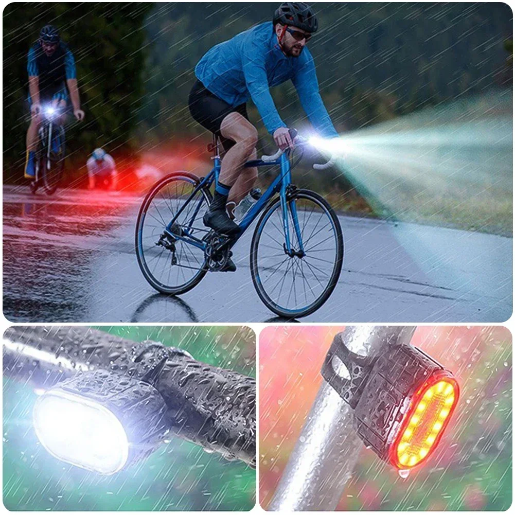 Bicycle Front Rear Light Set USB Charge Bike Waterproof Headlight Light MTB Cycling Taillight LED Lantern Bicycle Accessories