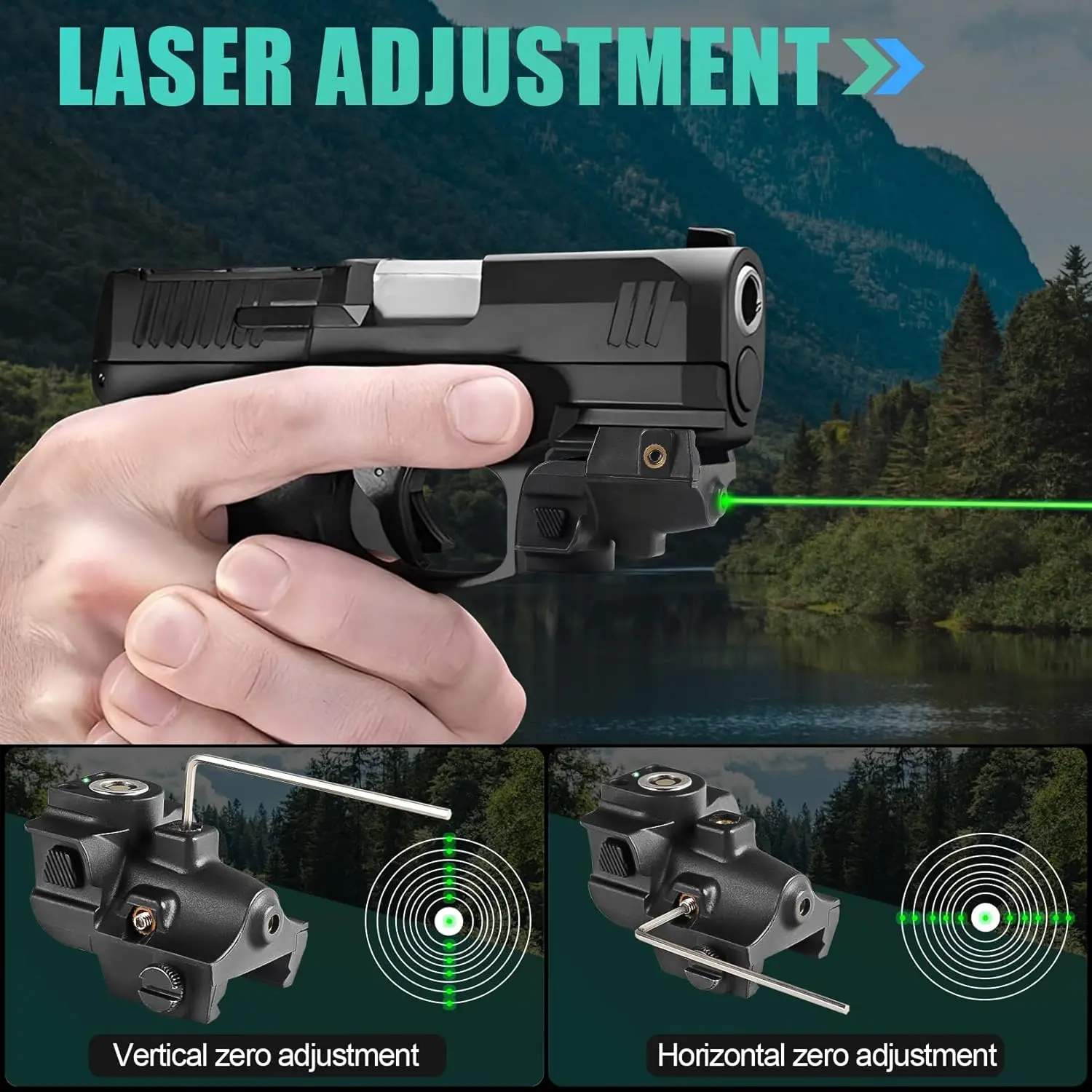 Green Laser Sight Compact Shockproof Gun Sight Magnetic USB Rechargeable for Pistols and Airsoft Guns 20mm Picatinny Rail