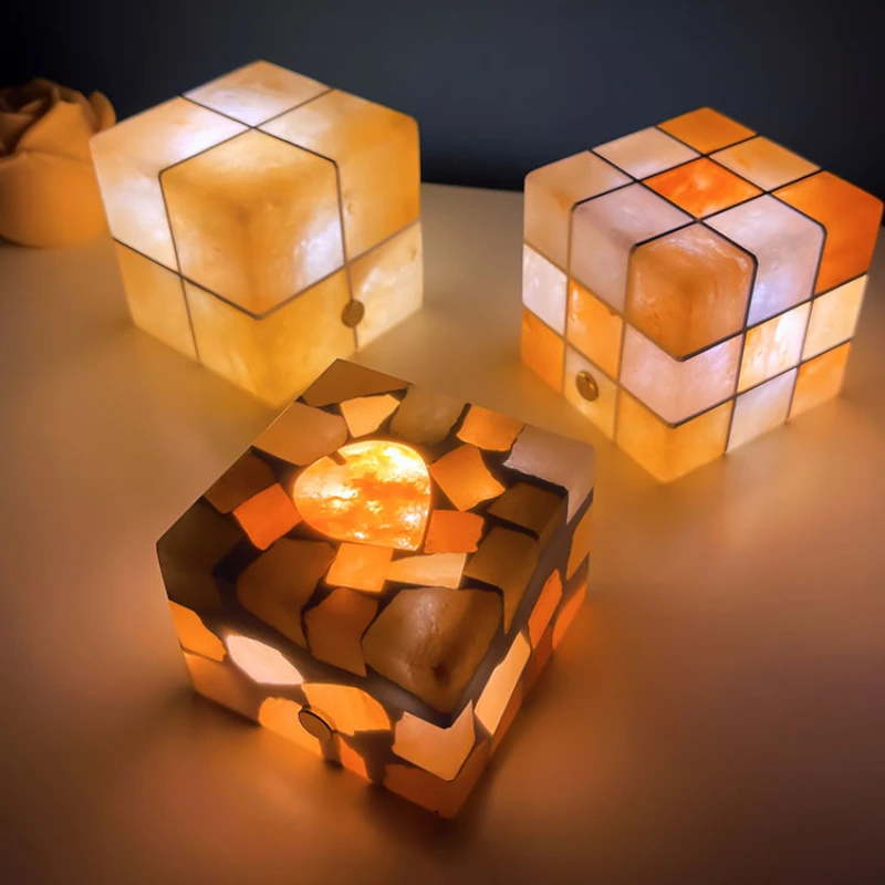 

Rubik's Cube Salt Ore Charging Touch Dimming Romantic Bedroom Sleeping Bedside Atmosphere Creative Gift Light