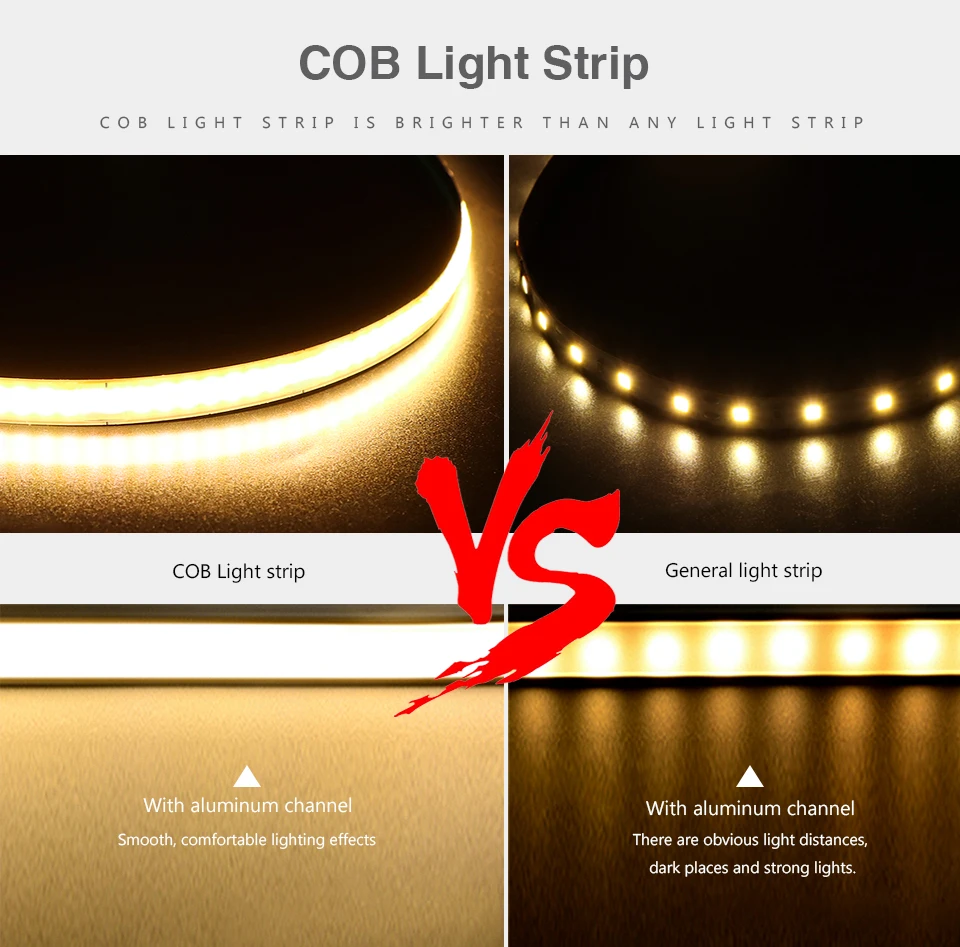 Description Picture 5 of itemSuper Thin 5mm COB LED Strip 320LEDs/M High Brightness Flexible 12V LED Light Neon Tape Ribbon For Home Closet Car Decoration