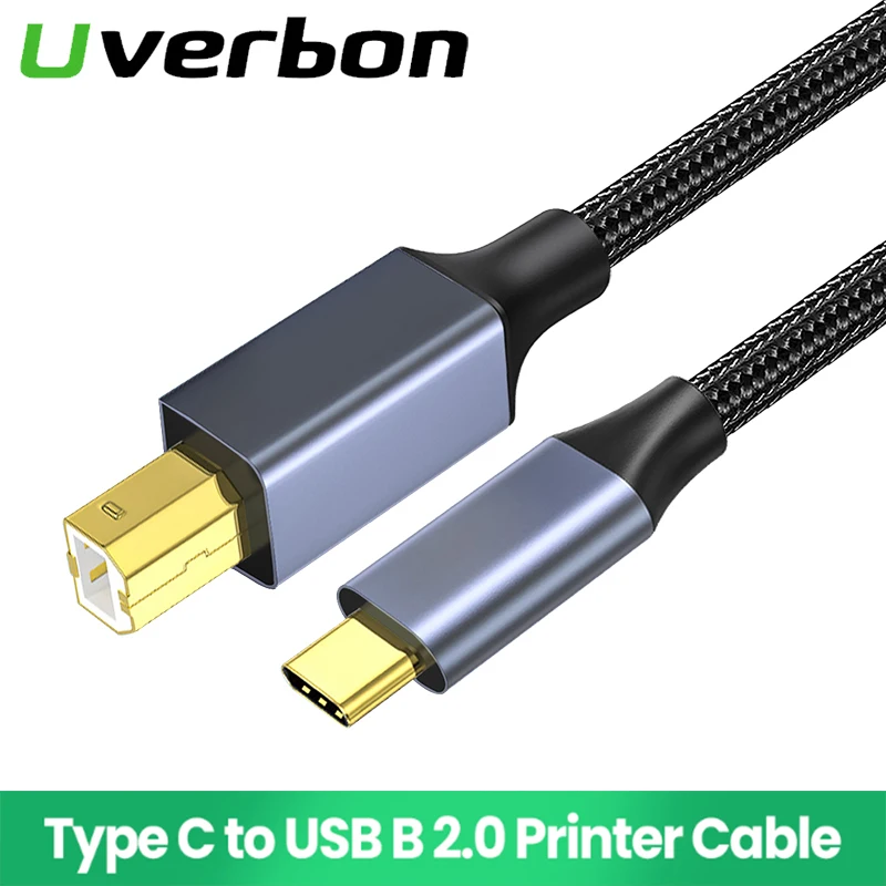 USB C에서 USB B 2.0 프린터 케이블 편조 프린터 스캐너 코드, 캐논 엡손 HP 삼성 프린터 코드 스캐너 USB 프린터 ...