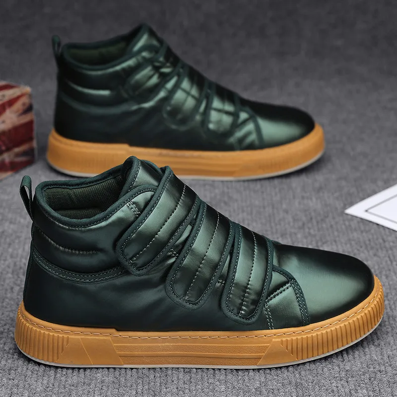 

Autumn Winter Green Men's High Top Sneakers Hook And Loop Design Men Skateboard Shoes Comfort Slip-on Shoes Men Casual Sneakers