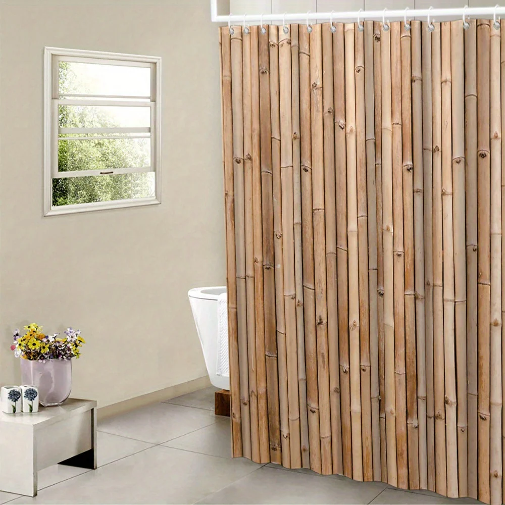 Cortina de ducha con valla de bambú Natural, textura suave, estética  rústica, decoración de baño orgánica terrosa con 12 ganchos - AliExpress, image size:1000x1000