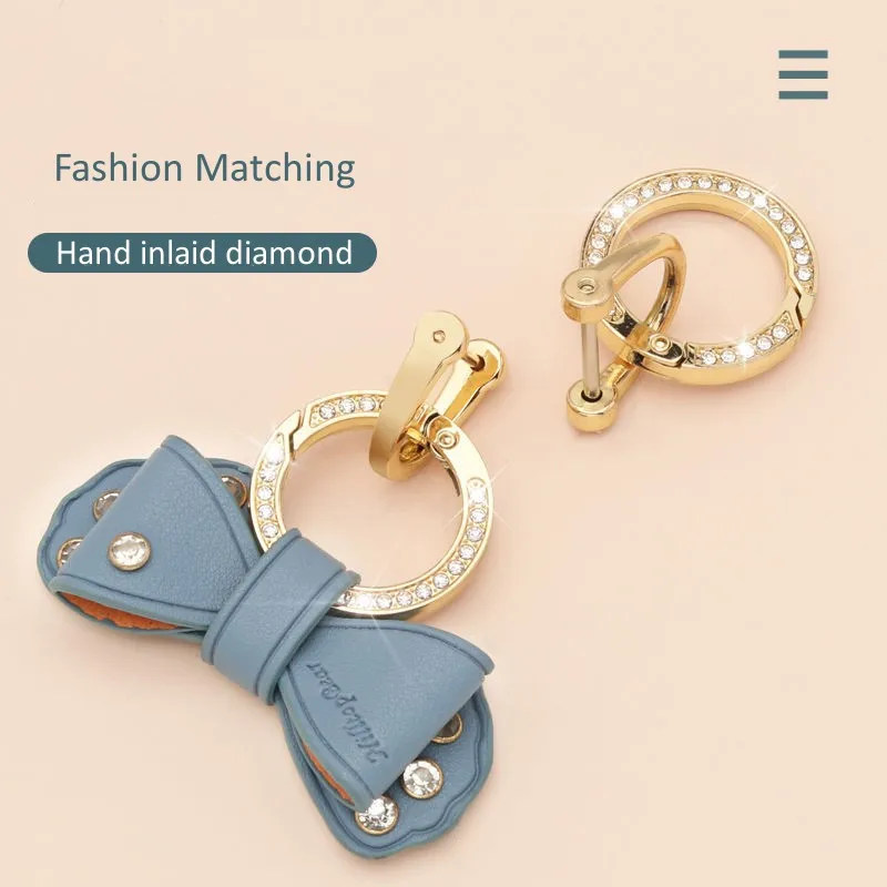 LLavero De Metal con diamantes De imitación para mujer y hombre, accesorios De llavero con lazo De cuero para Moto y coche