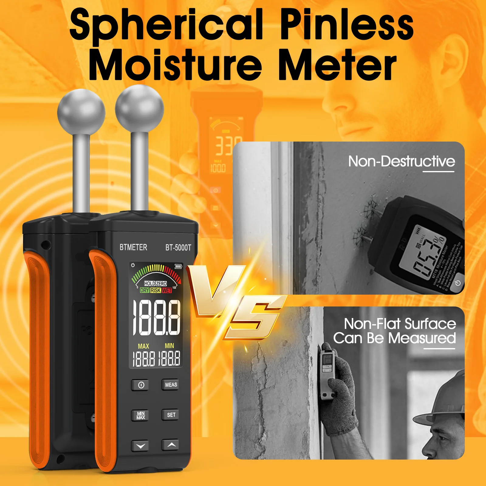 Soil Moisture Tester BT-5000T with Colour LCD Screen and Alarm Function For Walls Wood Building Materials 20-40 mm Analytical Depth