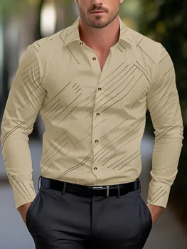 Camicia estiva da uomo nuova 12 colori a maniche lunghe con risvolto a righe resort hawaiano, comfort casual alla moda XS-6XL 1