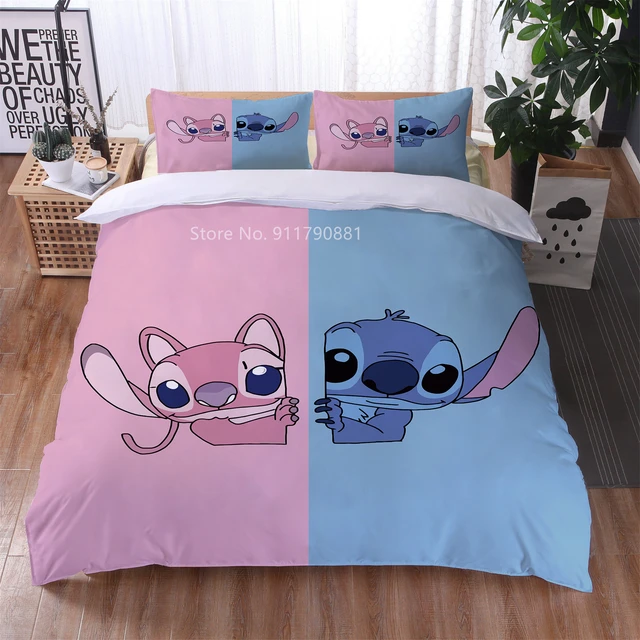 Disney-Parure de lit imprimée Stitch Angel pour enfants, textile