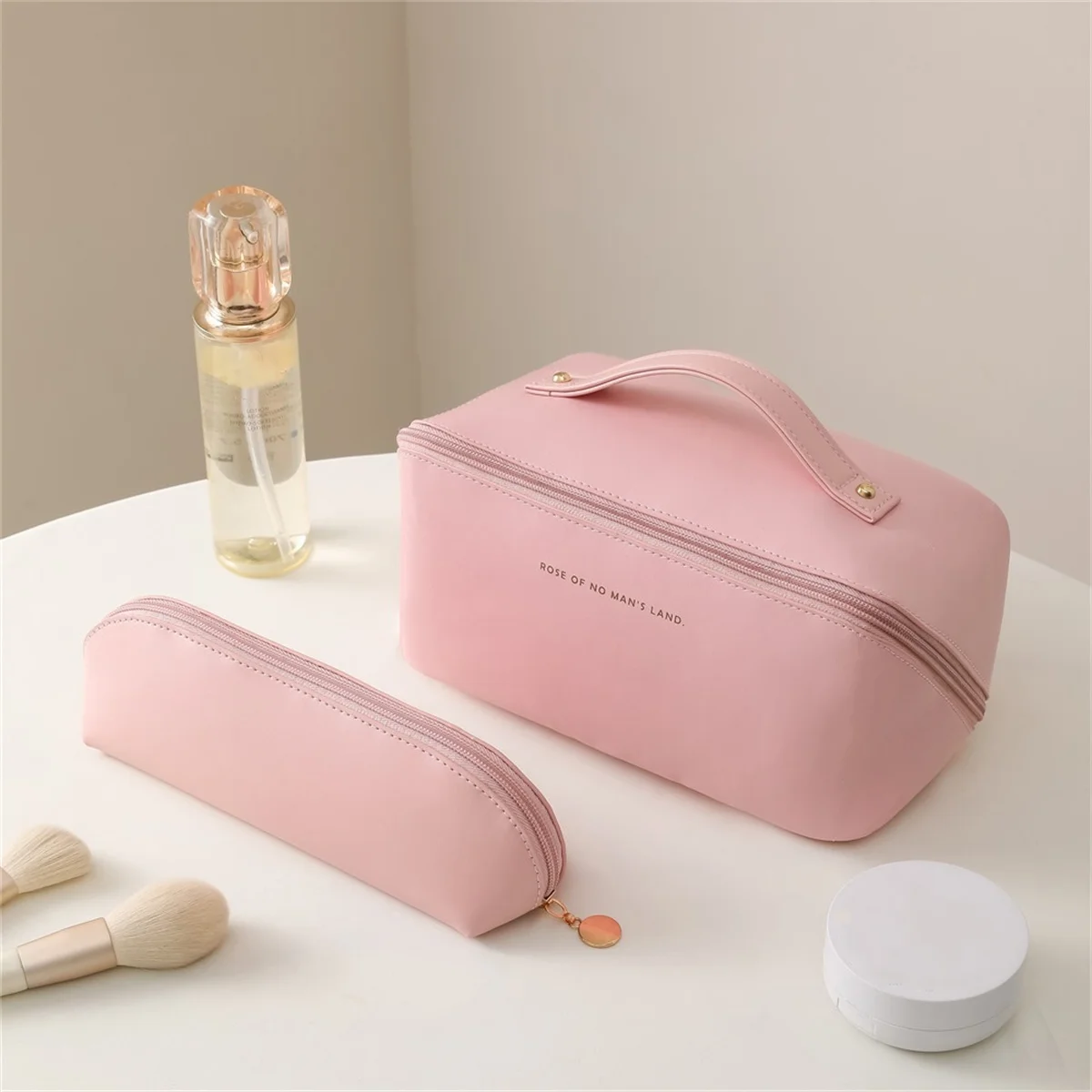 2pcs Multifunctional Travel Cosmetic Bag&Brush Pack combination,Waterproof Women's Wash Bag with Large Opening  Dividers 4
