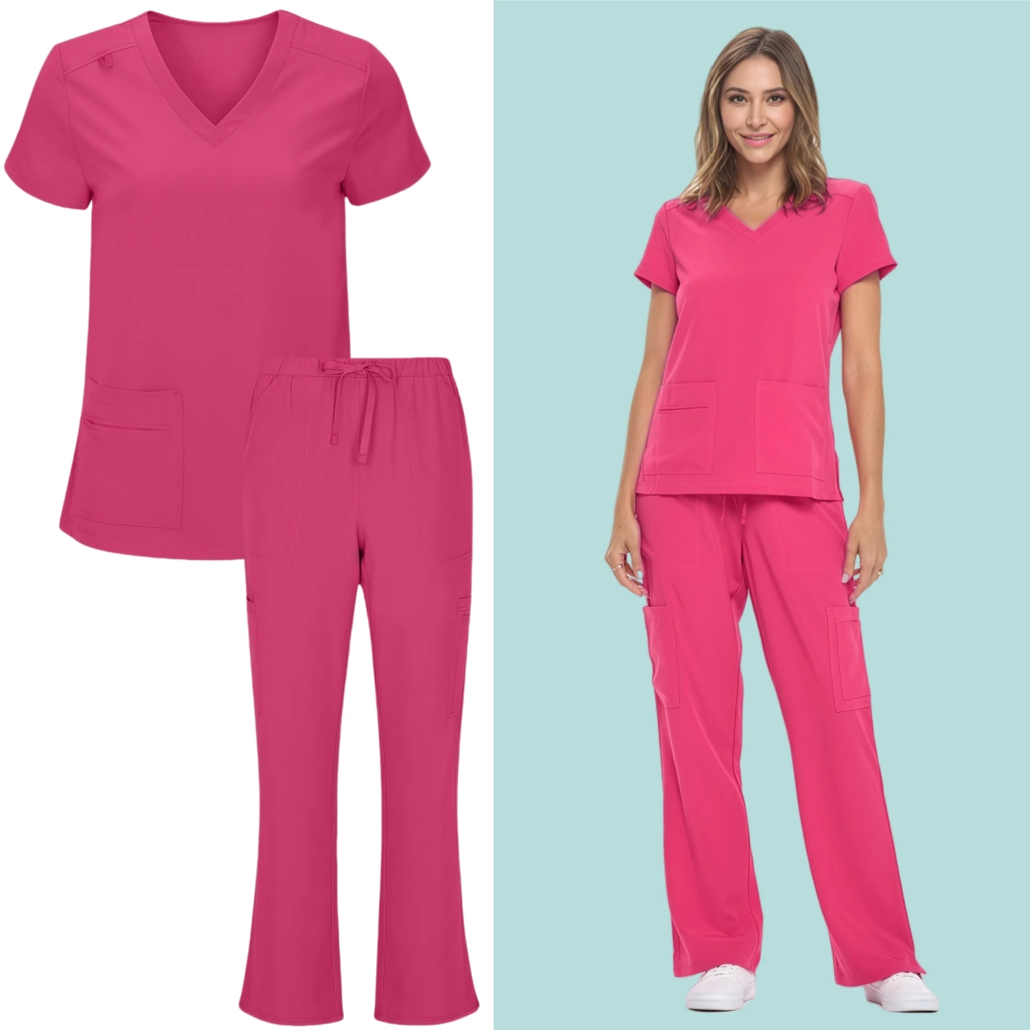 Nursing Uniform Hospital Medical Clothing Solid Color Pet Grooming Vet Work Clothes Women Summer Soft Fabric Nurse Tops+pant Set
