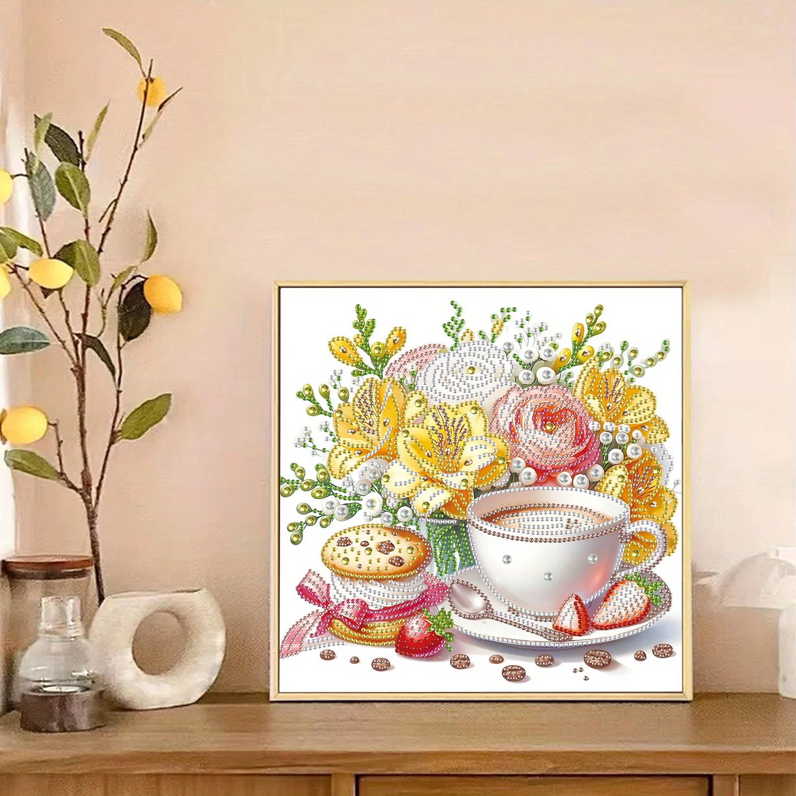 DIY Coffee and flowers 5D Special Shape Diamond Art Kits for Beginners,Diamond Art Painting Kits for Home Wall Decoration Gift