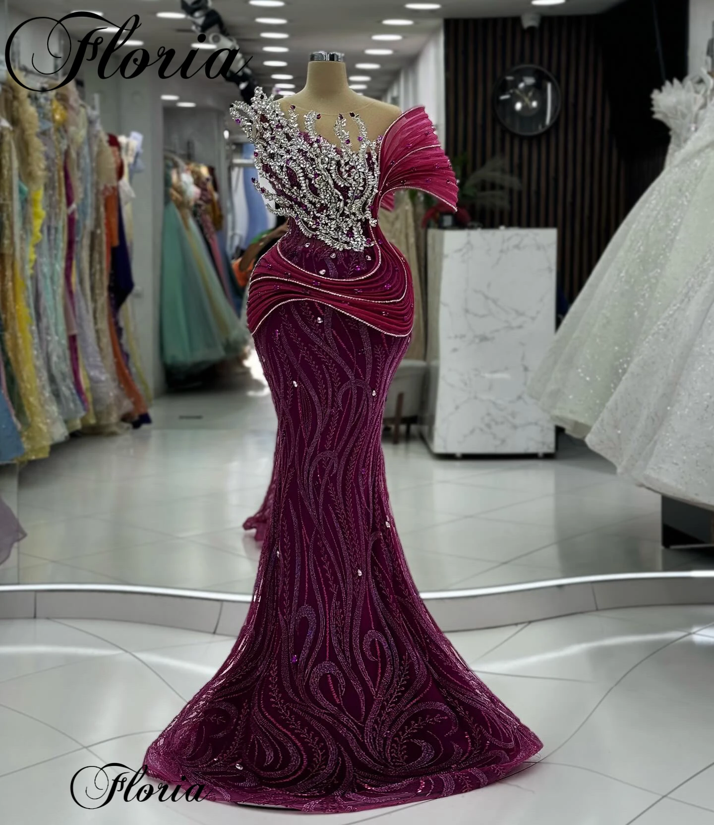 Burgundy Cocktail Dresses Mermaid Sleeveless Prom Dresses Elegant Crystals Celebrity Vestidos Femenino