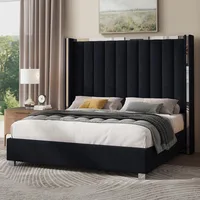 Queen Size Bed Frame with 58" Tall Headboard, Velvet Upholstered Platform Queen Size Bed Frame 1