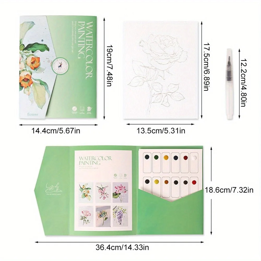 Kit per pittura ad acquerello, libri di disegno lineare con motivi multi-tematici, include carta per acquerello, cartella colori per progetti artistici - immagine 3