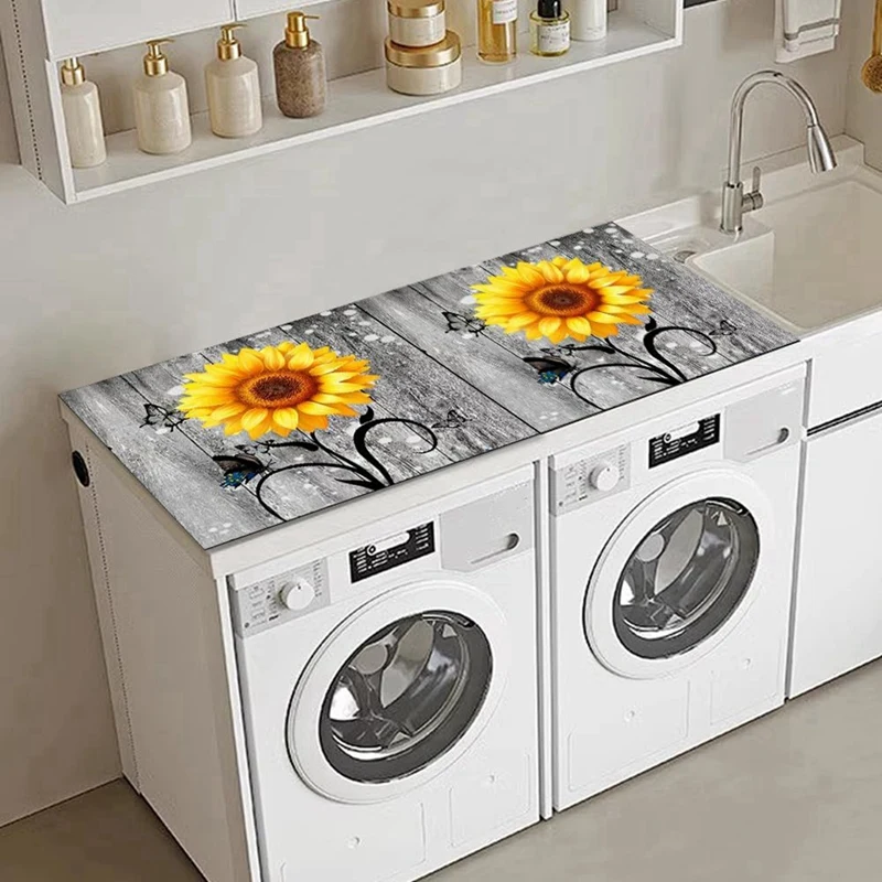 Flowers Washer Dryer Dust Cover Mat For Top Washing Machine Dust Cover Pad Fast Drying Absorbent Mat Top Protector
