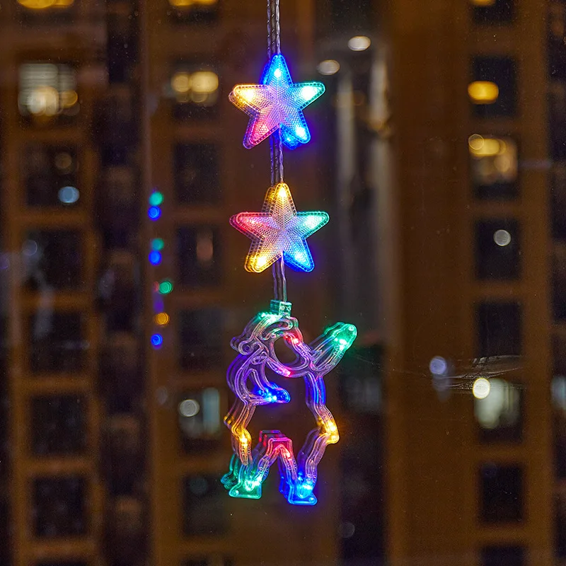 Decoración navideña con ventosa LED, Papá Noel, copo de nieve, alce, decoración para ventanas, regalo de Año Nuevo, Navidad
