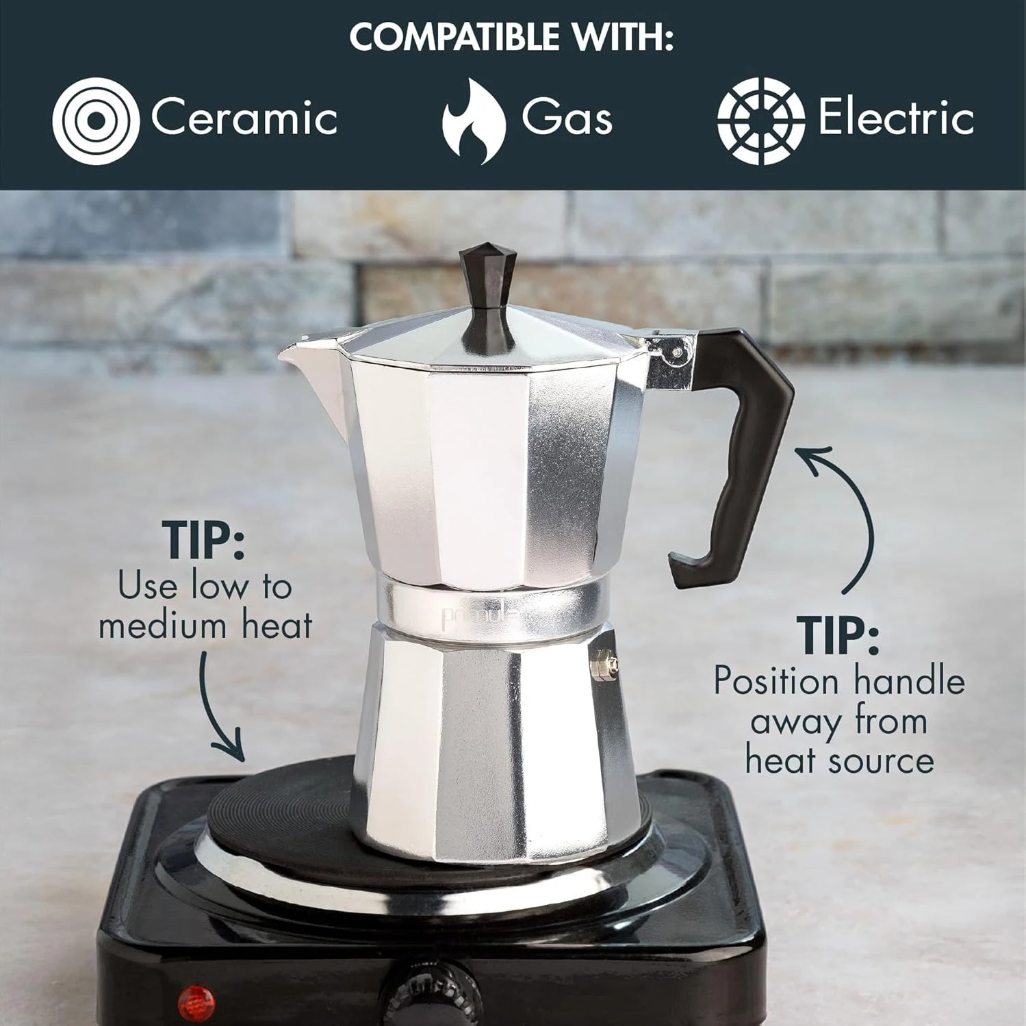 Klassische Espresso- und Kaffeemaschine für den Herd, Moka-Kanne zum italienischen und kubanischen Café-Brühen, Cafeteras, 1/2/3/6 Espressotassen, Silber – Detail 8
