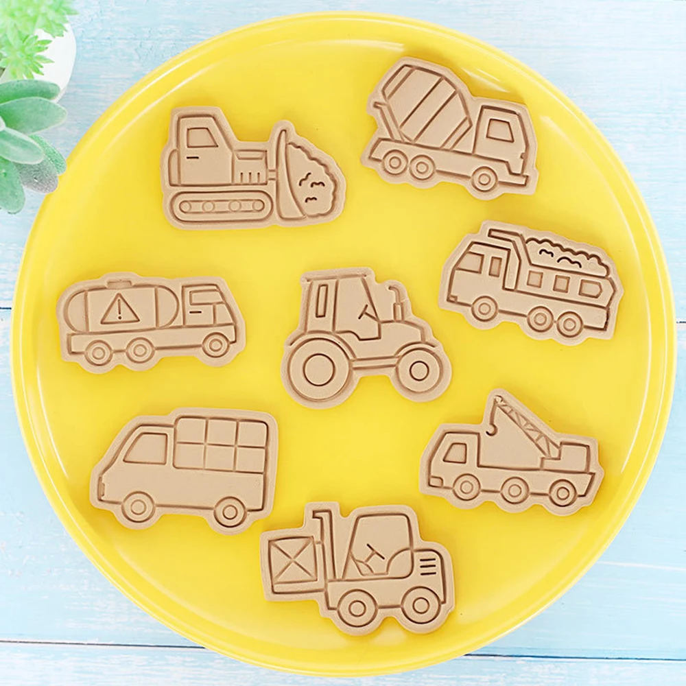 8Pcs Cars Plane Cookie Cutters 3D Vehicle Cookie Molds Plastic Biscuit Embosser Stamp Boy Diy Kitchen Baking Accessories Tools cookie cutter baking mold cookie mould