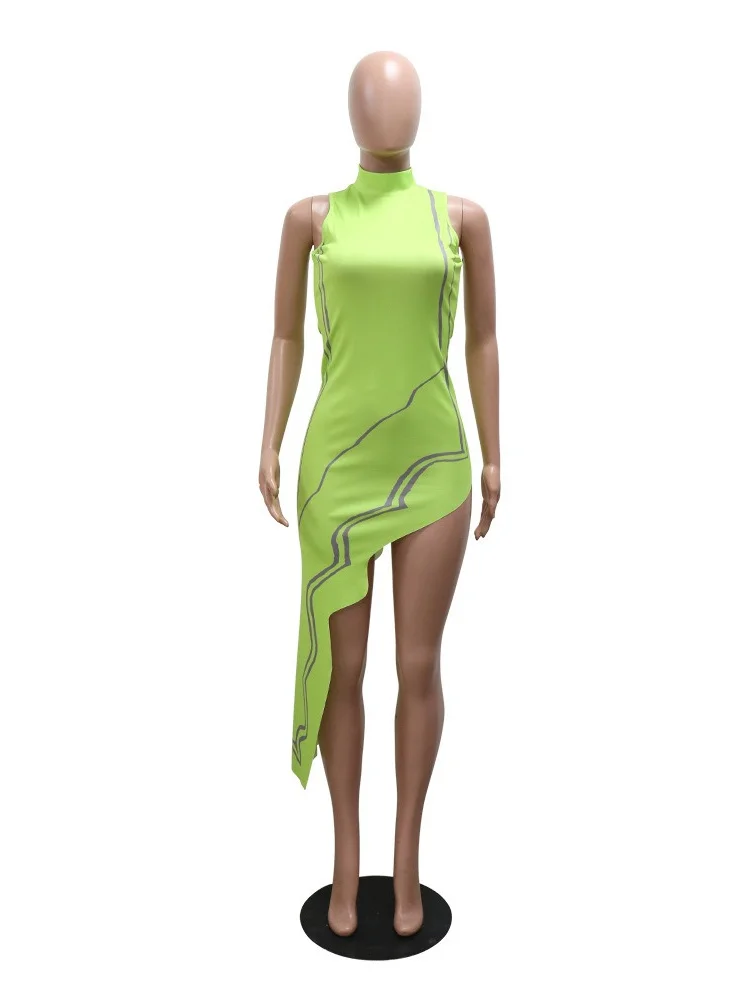 Wmstar Women's Dress New Green Slim and Sexy Sleeveless Wave Print Irregular Party Dress for Women Wholesale Dropshipping 2024