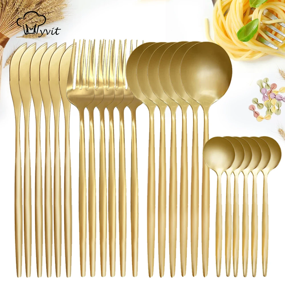 

24pcs Dinnerware Set Kitchen Silverware Flatware Tableware Sets Cutlery Set for Home Restaurant Steak Knife Fork Spoon Tea Spoon