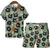 MINISO Pokemon Pikachu Men's Short-sleeved Shirt Beach Shorts Set Men's Summer Street Fashion Men's Casual Hawaii Shirt Suit 2