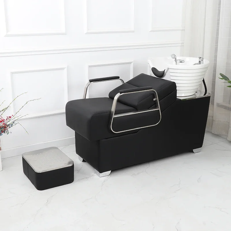 Black Bed Shampoo Chair Hair Therapy Thai Simples Reclining Shampoo Chair Neck Support Spa Table De Massage Hair Spa Furniture