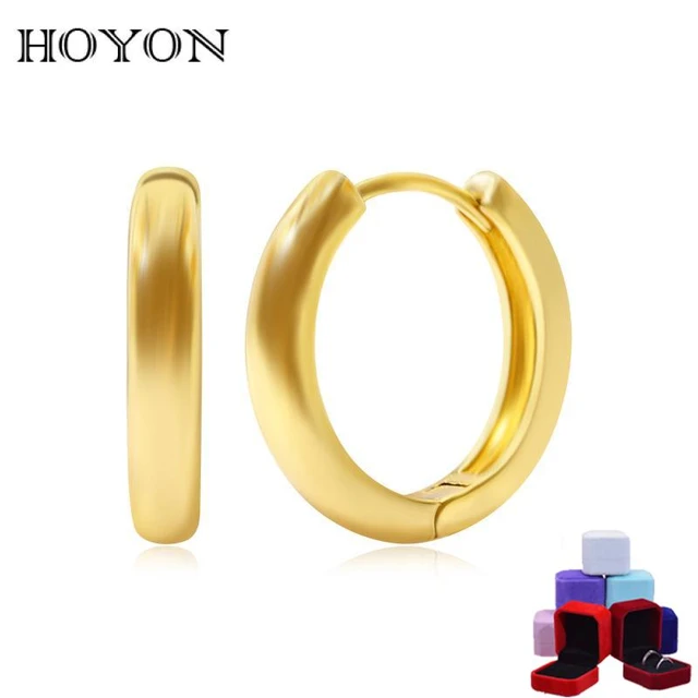 14k Gold Plain Round 12mm Hoop Hypoallergenic Earrings | Rowan