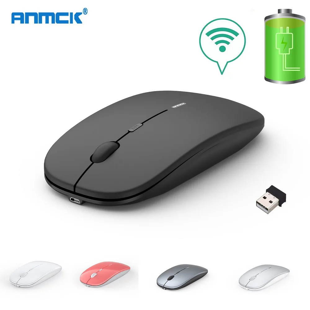 Souris sans Fil, Anmck Fin Rechargeable Silencieux Souris sans Fil Mini  avec Nano récepteur Portable pour Ordinateur Portable PC Ordinateur  Cordless