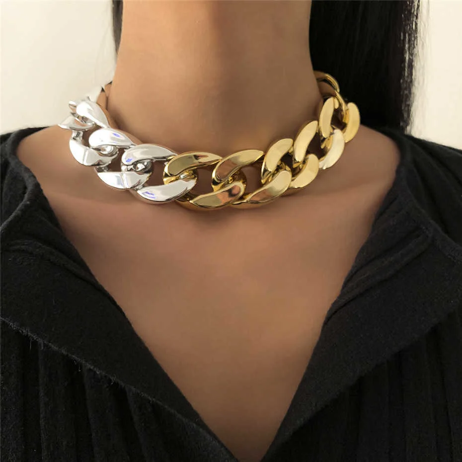 Hohe Qualität Übertrieben Acryl Große Kette Halsketten Frauen Erklärung Hüfte Hop Verdrehte Chunky Dick CCB Link Halsband Gothic Schmuck – Detail 5