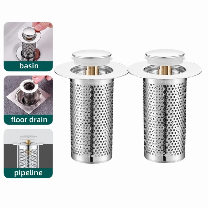 Stainless Steel Floor Drain Filter Mesh Pop-Up Bounce Core Basin Drain Stopper Shower Hair Catcher Strainer Bathroom Accessories